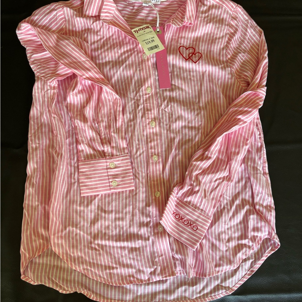 Jane and Delancey Pink Striped Button Down Shirt